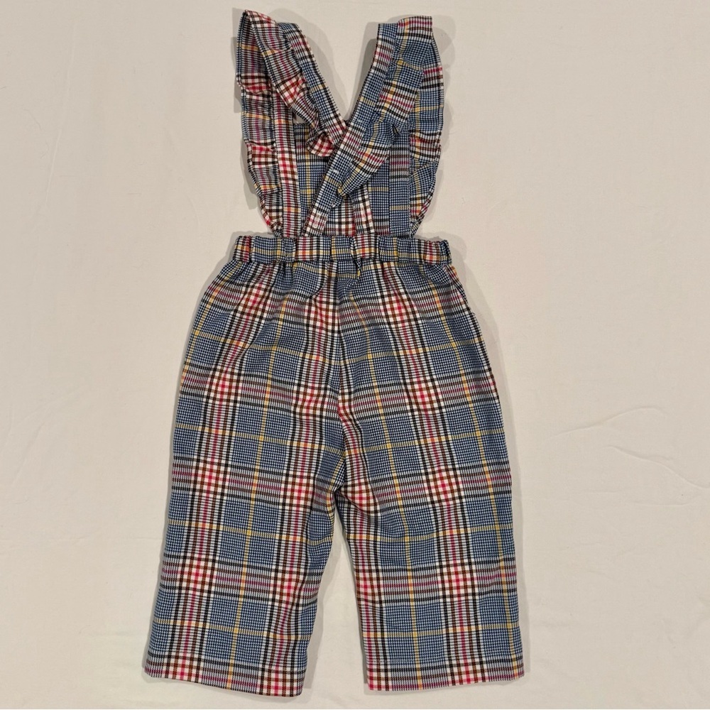 Mayoral Plaid Ruffled Overalls Girls 12M Adjustable Straps Jumpsuit Spring Fall - Picture 3 of 8